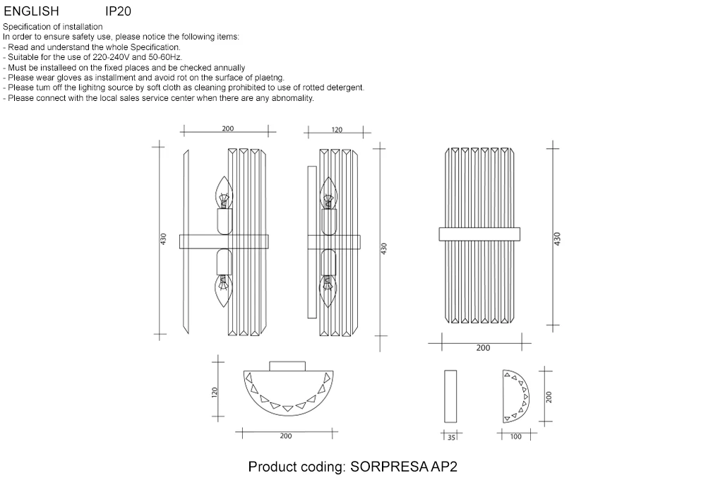 SORPRESA AP2 BRASS/TRANSPARENTE Crystal Lux