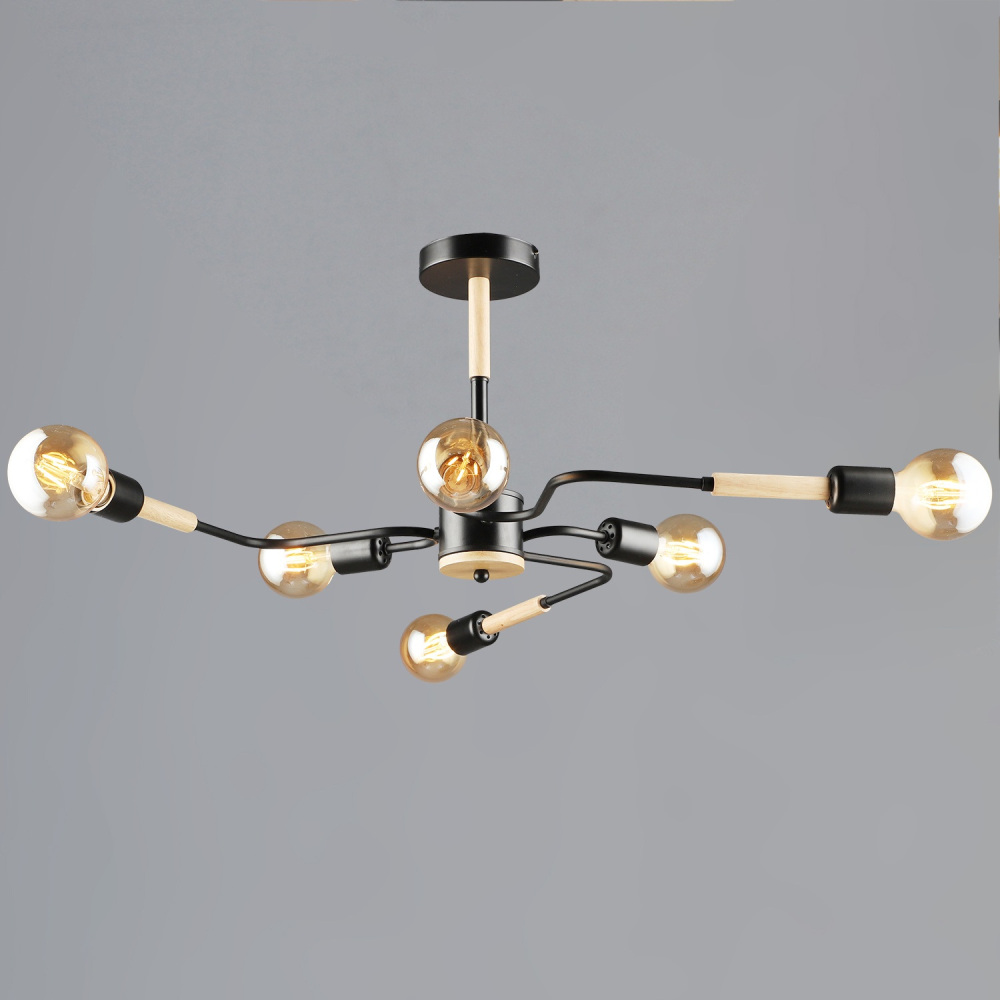 Потолочная люстра  10070-0.3-06 BK+WOOD Reluce