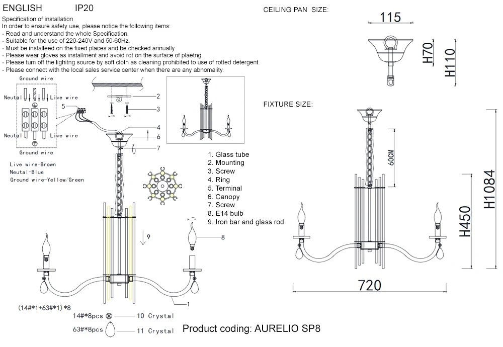 AURELIO SP8 GOLD+CHROME/TRANSPARENT Crystal Lux