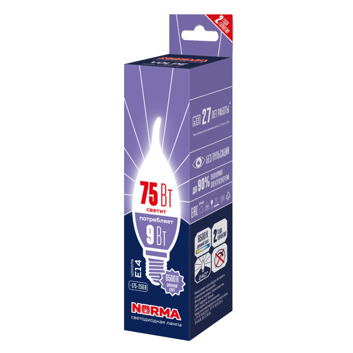 LED-CW37-9W/6500K/E14/FR/NR_