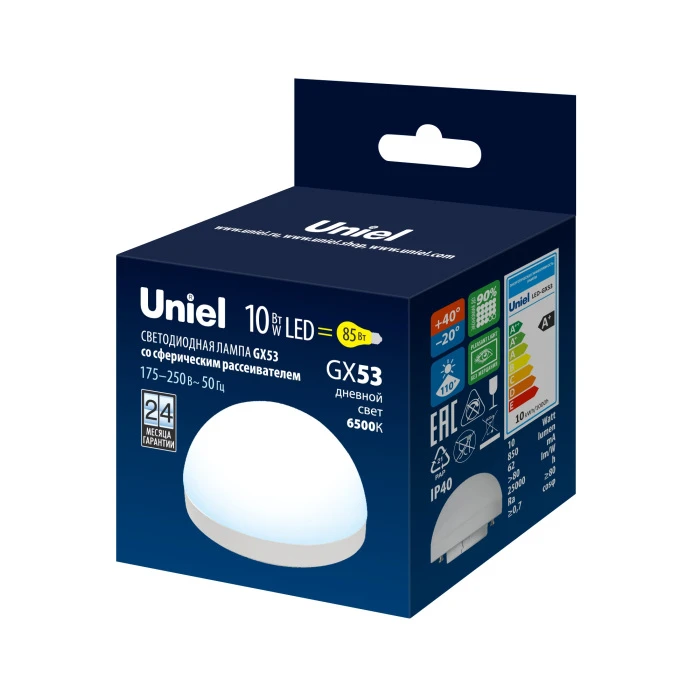 LED-GX53-10W/6500K/GX53/FR/SPHERE PLZ02WH Uniel